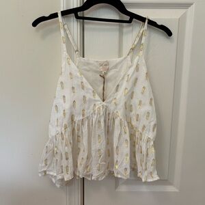 Surf Gypsy Gold Flecked Flowy Tank Top with Adjustable Straps